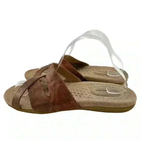 Lands end womens sandals size 10 41.5 brown leather cross cross slides - Picture 3 of 12